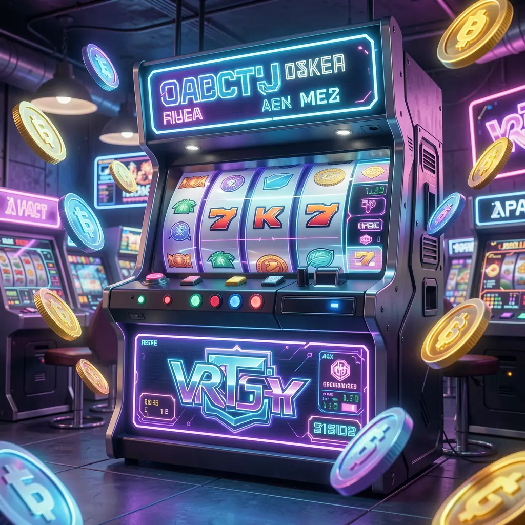 Futuristic slot machine with spinning reels and flying coins in a neon casino atmosphere showcasing the immersive slot gaming experience at 19OK for players in Bangladesh